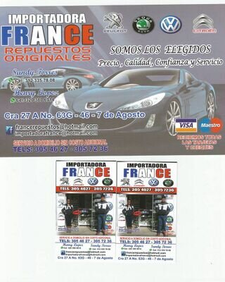 IMPORTADORA FRANCE  TE OFRECE REPUESTOS ORIGINALES PARA TU CARRO PEUGEOT CITROEN INFORMACION: 3123357808 . 3054627  BOGOTA COLOMBIA ENVIOS NACIONALES .