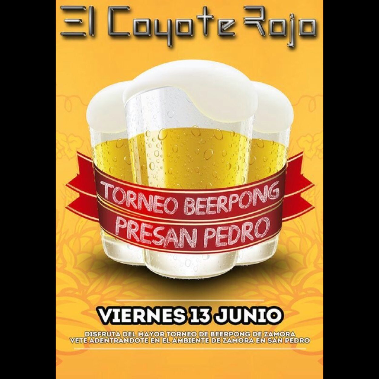 Twitter de la Organización de La Fiesta PreSanPedro destinada a peñistas en el Coyote Rojo. Beerpong/ Barra libre/ Entrada libre