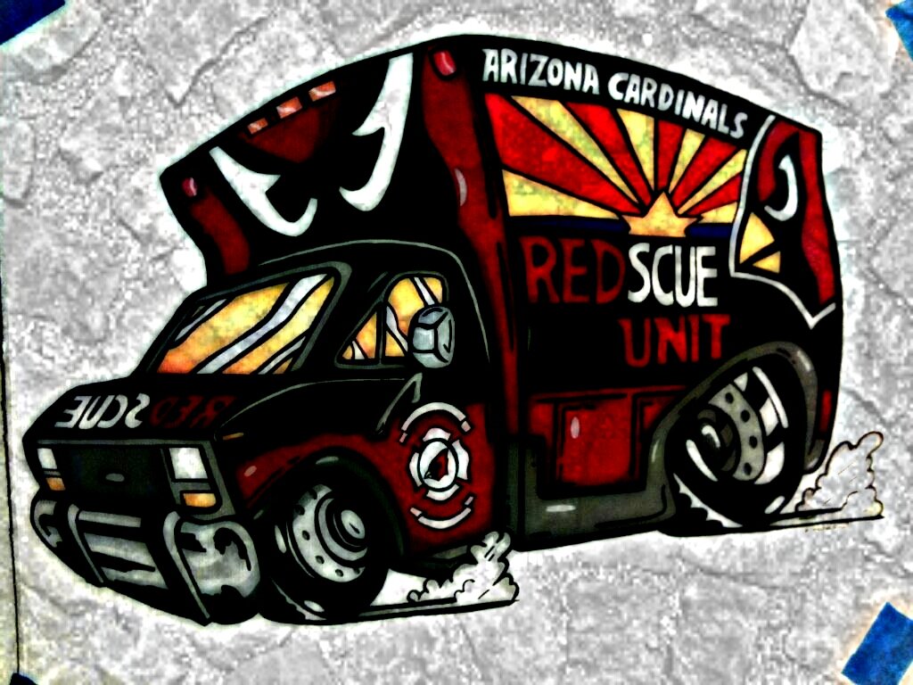 Redscue Unit is an Arizona Cardinals tailgate vehicle converted by a group of brothers and friends, from a retired 1989 ambulance.