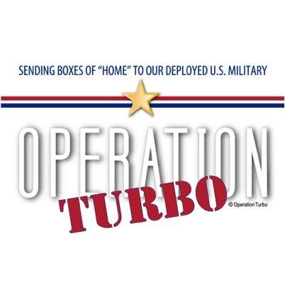 Operation Turbo sends 'Boxes of Home'© to deployed U.S. Military with a focus on those not receiving support. 
Info@operationturbo.org to request a care package