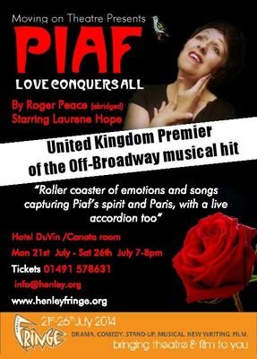 Laurene Hope runs Moving on theatre and ifibelievepeace and is currently touring Piaf Love conquers all nationwide