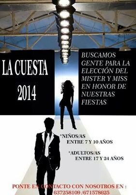 UnionyLaPaz's profile picture. Fiestas en honor a la Virgen de la Paz y Unión 2014- Gala para la elección  de la Reina y Míster de La Cuesta