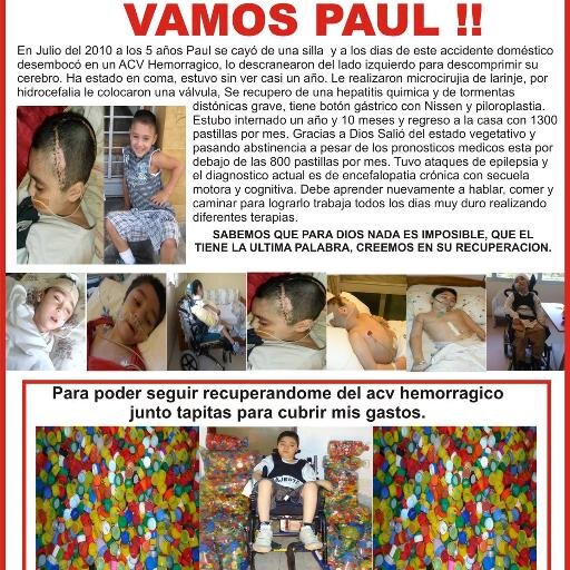 Soy PAUL, tras lograr operarme, sigo recuperandome del ACV hemorragico. Junto tapitas y llaves para cubrir los gastos, tambien acepto donaciones. VER FOTO.