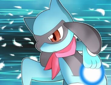 rio...! (hi I wear a red scarf cause I love the colour red! im a female riolu that knows Aura Sphere but im friendly!jasper is my human partner!) #Lvl29