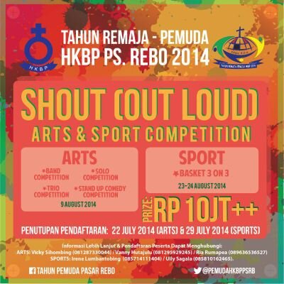 Akun resmi Tim Kerja Tahun Remaja-Pemuda HKBP Pasar Rebo 2014. One love. One spirit. One hope.