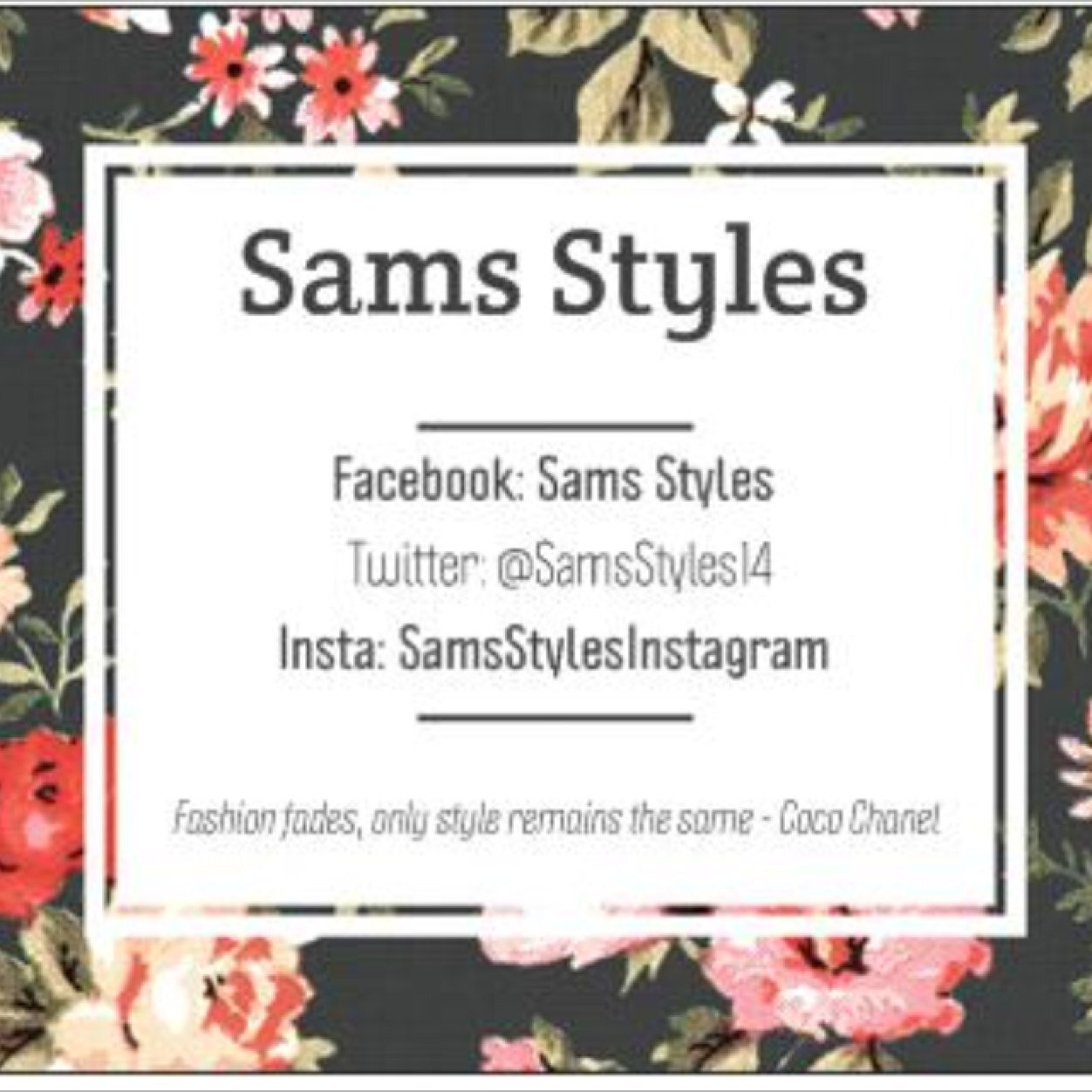 @samsstylesinstagram - Insta. Sams Styles - Facebook. Payment via Paypal