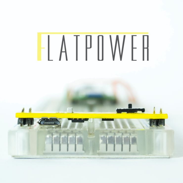 Flatpower is a thin power supply that attaches seamlessly to breadboards.