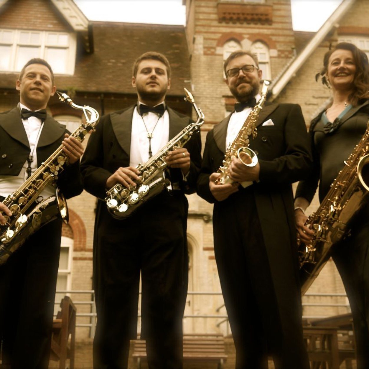 The Forza Saxophone Quartet is based in Bournemouth, Dorset - James Rawlinson, Kyle Shenton, Andrew Blee, Tracy Payne available for weddings, parties etc