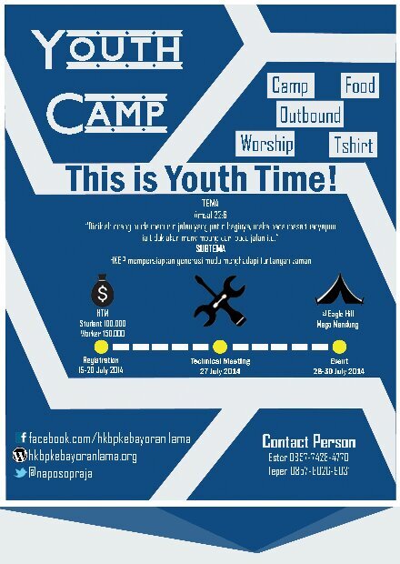 YOUTH CAMP on 28-30 July at Eagle Hills, Megamendung! Hosted by : Remaja Naposo HKBP Kebayoran Lama. More info : @MelinEster & @tepenpanjaitan