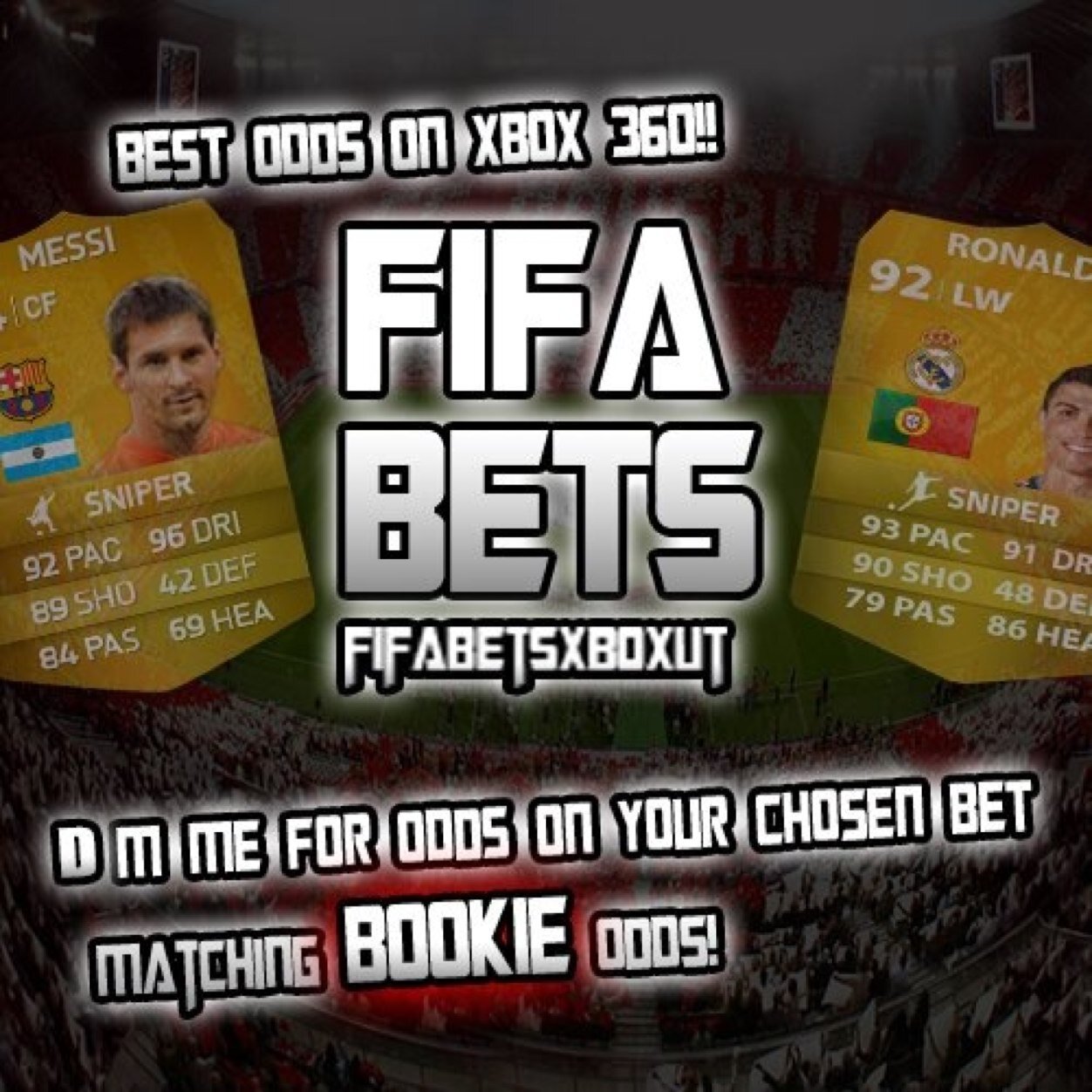 FifaBetsXboxUT's profile picture. Min. bet 15k.Wager Xbox 360.Fifa 14 Bets on Xbox 360. I am taking bets on pretty much anything! No TB.Let me know! Sold over 20 million coins!