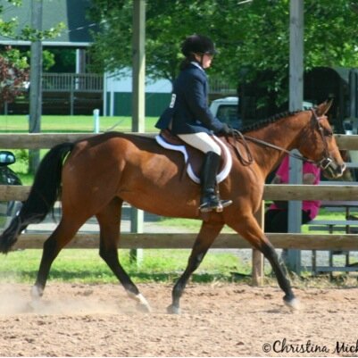 I've been riding since I was 5. I ride a bay mare named Mazie. I ride with Dream Bo Stables.