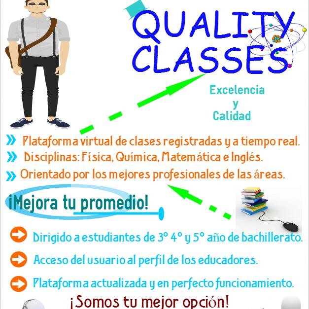 QualityClasses's profile picture. Quality Classes, plataforma educativa virtual. Ofrecemos clases por vía web de Física, Química, Matemática e inglés, con educadores comprometidos y de calidad.