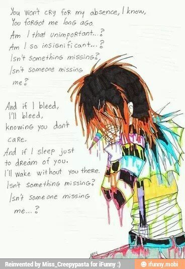 Depressed. 17 y/o girl. Pansexual. Self harm. Unimportant.