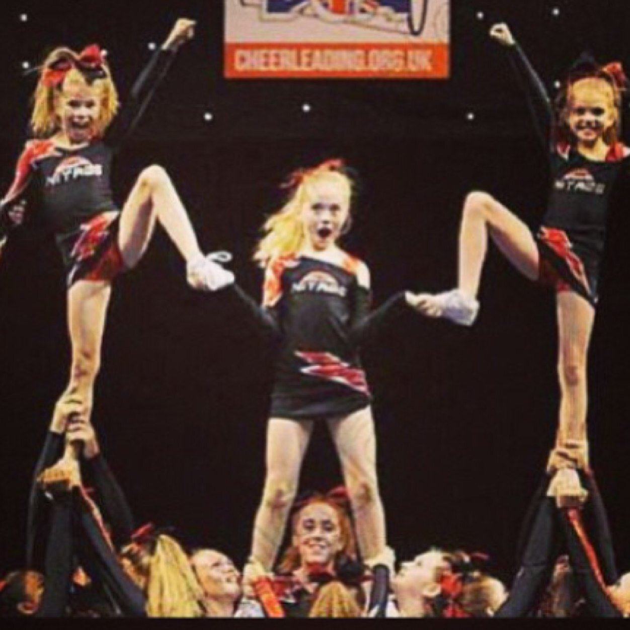 Airborn Nitros is a competitive cheerleading squad with many different ages and levels. Currently training at levels 1-5 in main routines and group stunts!!!!