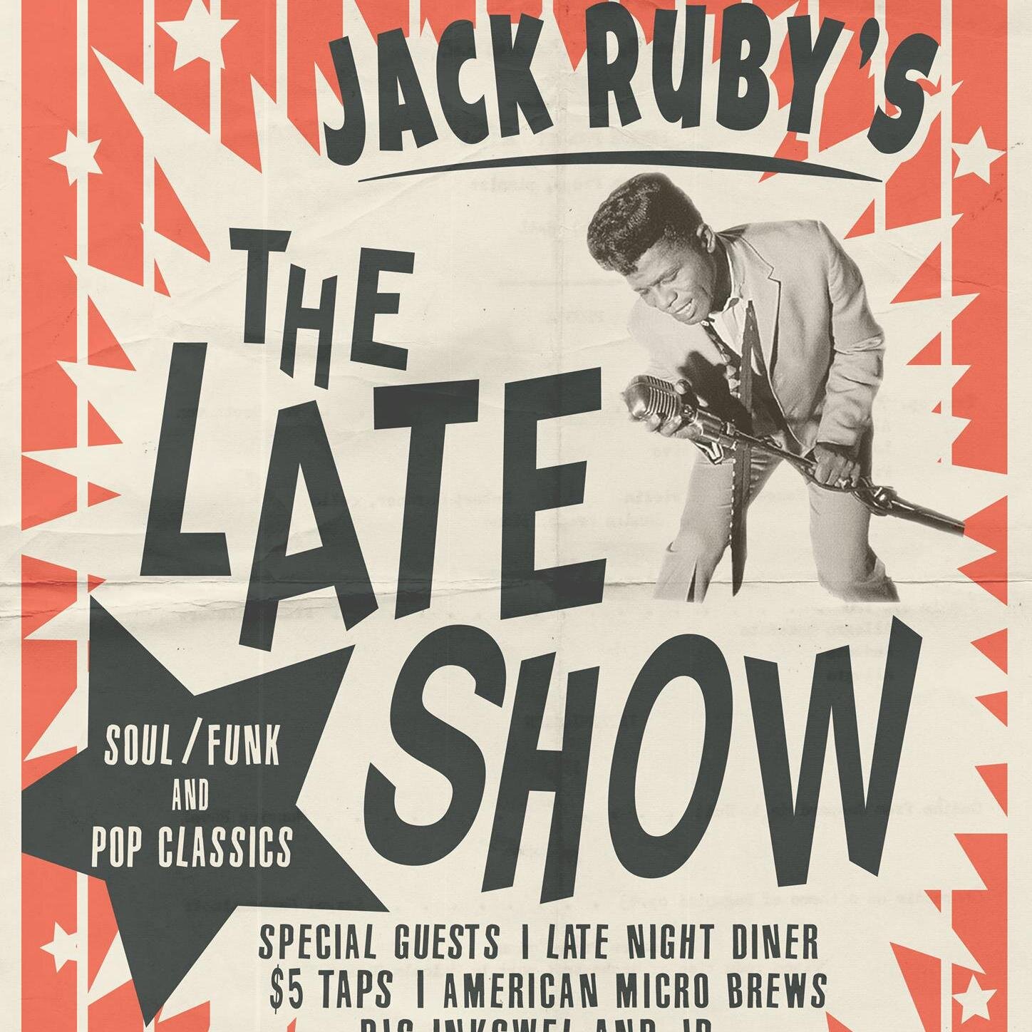 'The Late Show' - with the Jack Ruby House Band.

live music | drink specials | late night dining | special guests

Thursday nights at the Jack Ruby.