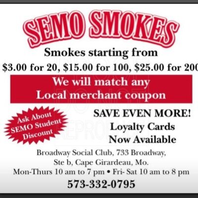 semo1smokes@ gmail. com 

We sell freshest tobacco that has no government additives, & have 2 rolling machines for faster service! $25.00 & up. TRY US,