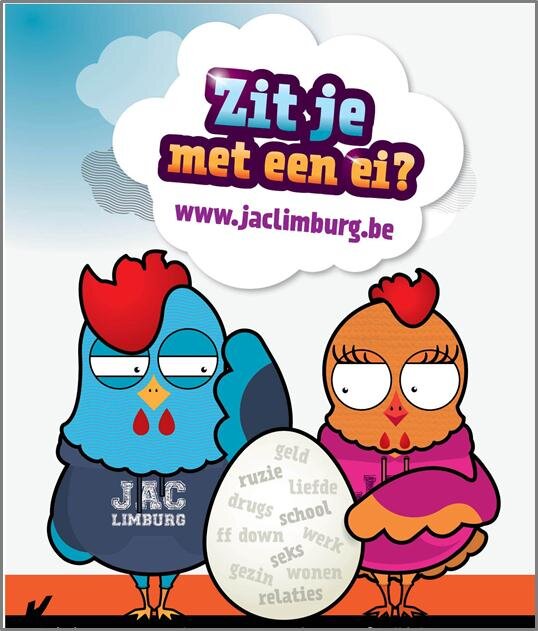JACLimburg's profile picture. Zit je met een ei? Haal het JAC erbij! 
Bij JAC Limburg kan elke jongere tussen 12 en 25 jaar terecht voor informatie, advies en ondersteuning.