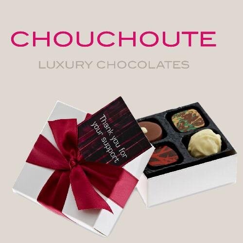 Luxury chocolate gifts for business and events, personalised with your logo branding or message in a range of branding options.