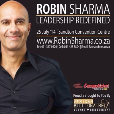 Robin Sharma,Tim Noakes & Andy Harrington live in Jhb at The Sandton Convention Centre 25 July 2014. http://t.co/gRdtJRE8sy GET YOUR TICKETS NOW! @africanbem