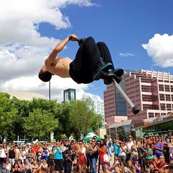Pogofred's profile picture. Pogo Fred, a multiple World Record Holder, puts on a stunt pogo show. Jumping over 7 feet into the air while performing flips, and tricks on his pogo sticks