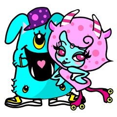LINEクリエイターズスタンプの「モンスタちゃんズ」だよ♪　楽しい事大好き！カラフルでやんちゃなモンスターの仲間達！モンスターと一緒に楽しく会話を盛り上げよう♪　　　　　　　　　　　　　”I luv monsters”Let's enjoy and have fun with this monsters!!!
