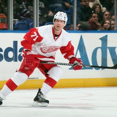 Number 71 for the Detroit Red Wings. Right wing and poonslayer. Check out my Vine account, Detroit Red Wings Vines, for amazing Red Wing highlights.