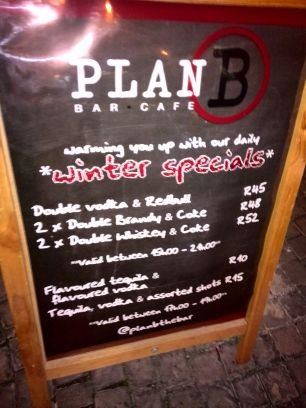 Plan B is situated in the heart of Cape Town | Trading between 10am-2am | Join us for: Light Snacks | After-Work Specials | Pre-Party Drinks | Sport.