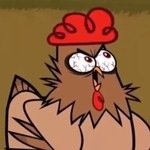 {CLUCK!} {Squirming to get off the jacket bed,Breaking free,And is very pissed off.}