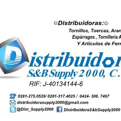ESPECIALIZADOS EN:
Tornillería Tuercas, Arandelas, Espárragos, Tornillería Automotriz y Articulos de Ferreteri. distribuidorasupply2000@gmail.com  0281-2750529