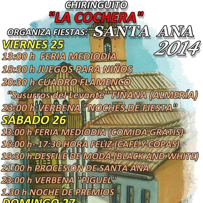 Este año las fiestas de Santa Ana tiene preparada la mejor fiesta del verano, con el mejor ambiente música, copas... !Te esperamos en el chiringuito La Cochera!