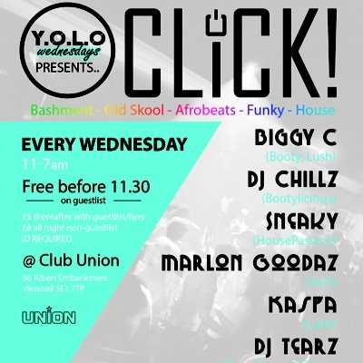 Y.O.L.O Wednesdays Presents CLiCK! The hottest LGBT/Polysexual Midweek Party! Launch Weds 4th June @ Club Union, 66 Albert Embankment Vauxhall SE17TP!