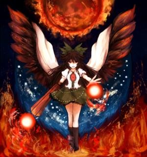Utsuho Reiuji-desu. You can call me Okuu|Regulator of the flames in the former Hell of Blazing Fires|Yatagarasu|Nuclear Bomb|