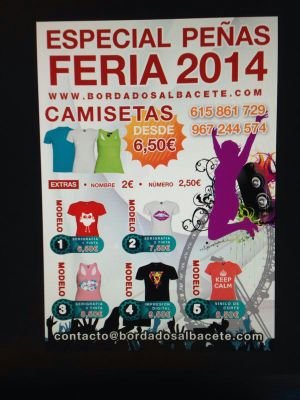 Pide tus camisetas personalizadas para peñas, fiestas y la feria de Albacete con los mejores precios.
BORDADOS ALBACETE