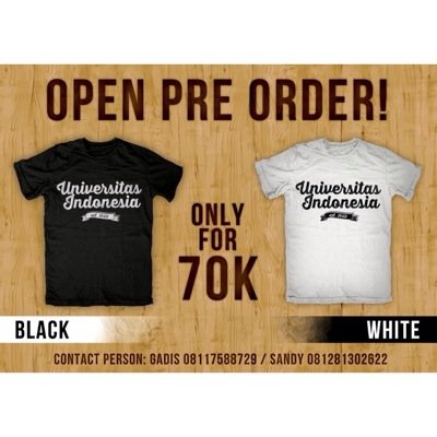 Selling the coolest merchandise of Universitas Indonesia special from The 5th Music Gallery FEUI CP: Gadis(08117588729/gadism) Sandy(081281302622/sandymulyadi)