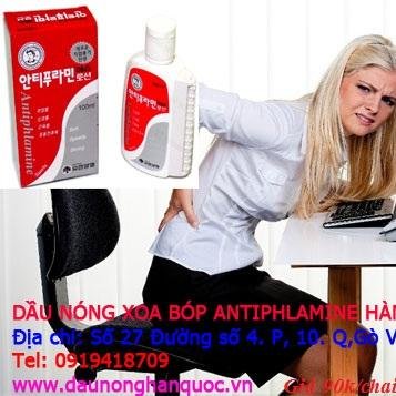 DẦU NÓNG XOA BÓP ANTIPHLAMINE HÀN QUỐC
Địa chỉ: Số 27 Đường số 4. P, 10. Q,Gò Vấp. TP HCM.
Tel: 0919418709
http://t.co/fc048Kbv30
Giá 90k/chai