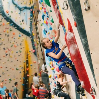 An enthusiastic young climber.
