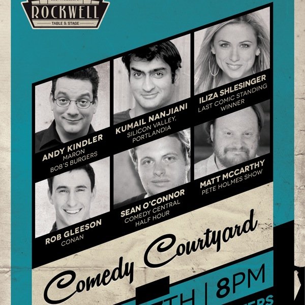 New comedy variety show at the Rockwell: Table & Stage in Los Feliz. Next show: August 7 8pm. Laughs, Food, Drinks. #livecomedy #rockwell #losangeles #courtyard