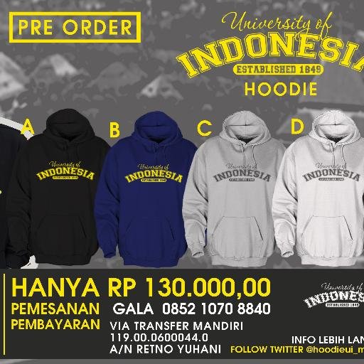 Pre-Order Hoodie Universitas Indonesia | contact: 0812-9406-3181