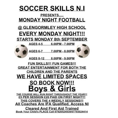 Mini Soccer School
Kids 4-12 all welcome
To book call or DM us!!!