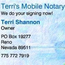 Call 775 772 7919 for At Your Service! Terri's Mobile Notary in Pahrump Nevada Today and Sign Today!