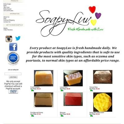 SoapyLuv provides fresh handmade cosmetics for the most sensitive to normal skin types. All products are made fresh daily with Luv.