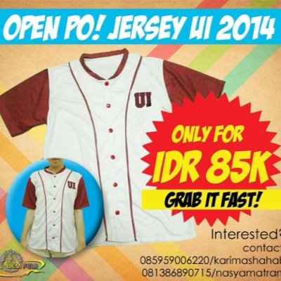 Proud to be an UI student? Buy your own Jersey UI to show your UI pride!! :) Contact: Karima (085959006220) / Nasya (081386890715)