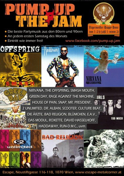 Jeden 1. Samstag im Monat bei freiem Eintritt!
Die beste Partymusik aus den 80ern und 90ern - an jedem ersten Samstag des Monats im Escape-Keller.
