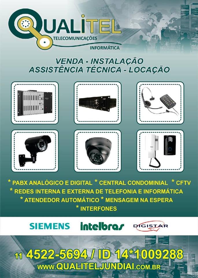 QualitelJundiai's profile picture. Venda - Instalação e Assistência Técnica em Pabx Digital e Analógico.
Revenda Autorizada Siemens,Intelbrás e Maxcom.
Credenciada Digistar
CREA:5061164872