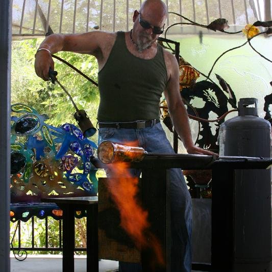 In our new studio/gallery located in Escondido we  create glass and mixed media art and teach glass blowing #stoneandglass