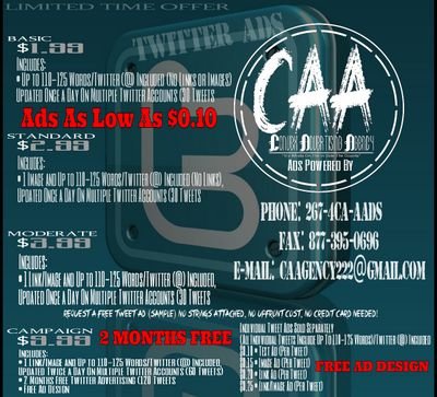 RBlackCardPromo's profile picture. Tweet Ads For As Low As 10¢ Per Tweet / Free Ad Design + 2 Months Free Twitter Advertising [No Dms or Mentions] Ads Powered By The @CAAgency_