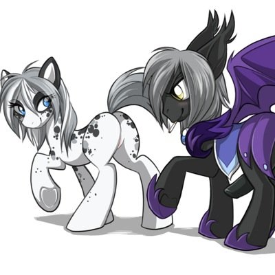 Avi S: a lunar guard (Max) mate: @Mlp_sexyribbon avi. M; a cat pony (Kyla) background m left: a wild pony (Bloom) background m right: (Fangs) changeling
