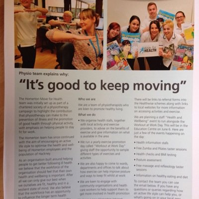 Homerton hospital physio led move for health team working to get staff and the community moving more for long and healthy lives
