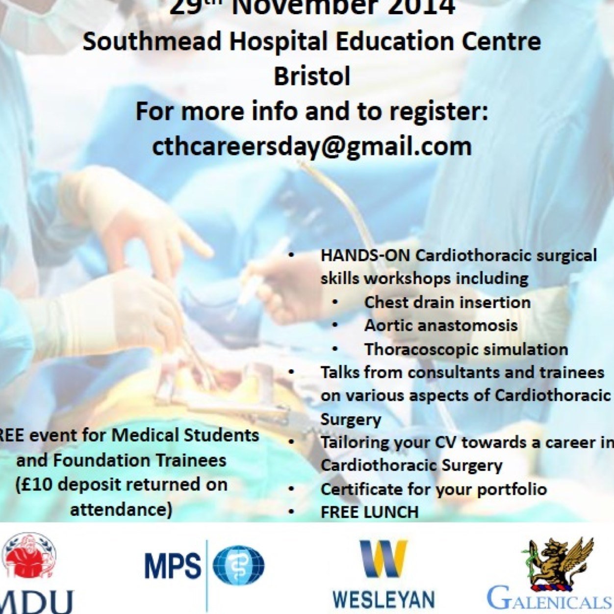 ASiT/RSM/SCTS Cardiothoracic Surgery Careers day: 29th November 2014, Bristol, Consultant speakers from across UK.Trainees sharing tips: how to get an ST1/3