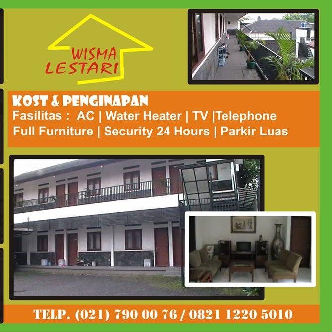 wisma lestari menyediakan kamar kost untuk bulanan ,dengan fasilitas AC/Water heater/TV /Telepon / full furnitur / security 24 hours /
